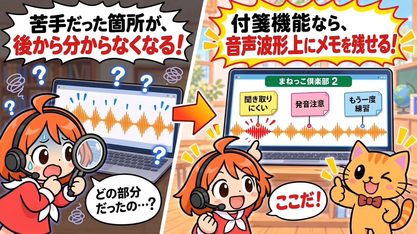 音声波形に付箋でメモを残す