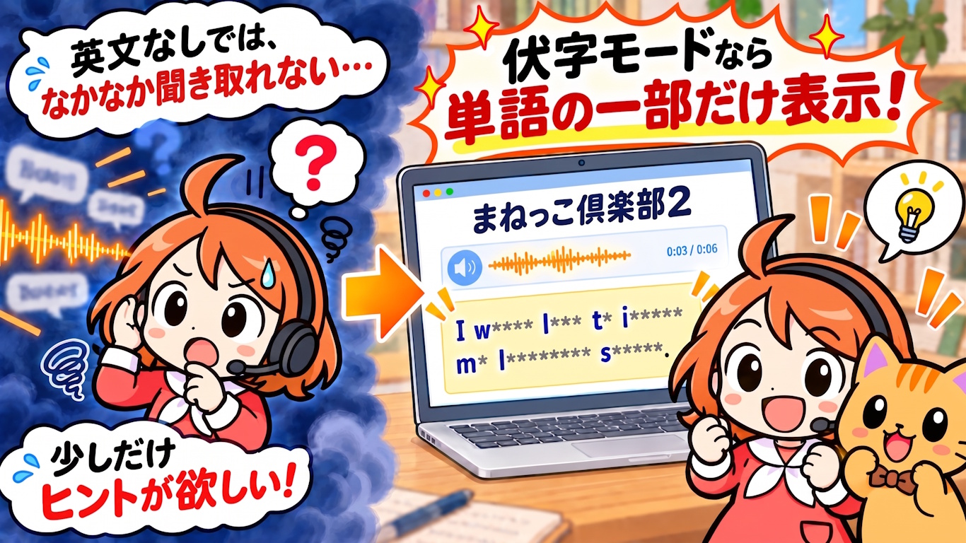一部の単語をヒントとして残す伏字モード