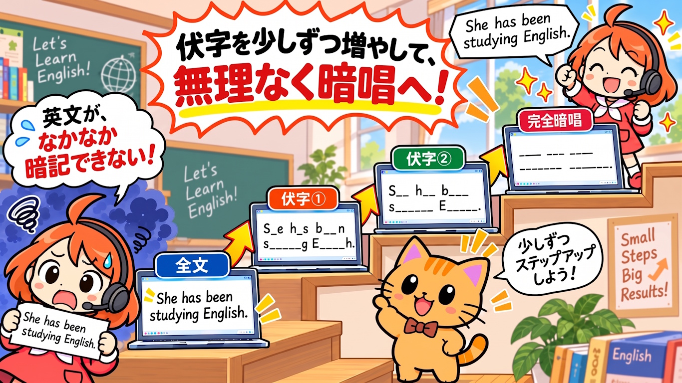 段階的に文字を隠して暗唱トレーニング